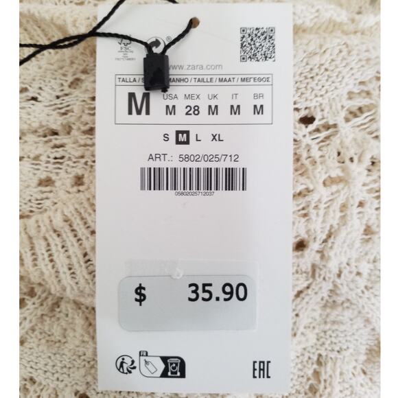 Zara Ivory Knit Top Short Sleeve Textured Crew Neck Size Medium NWT - Picture 5 of 6